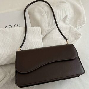 bolso de dama de cuero café elegante con asa de hombro – simple